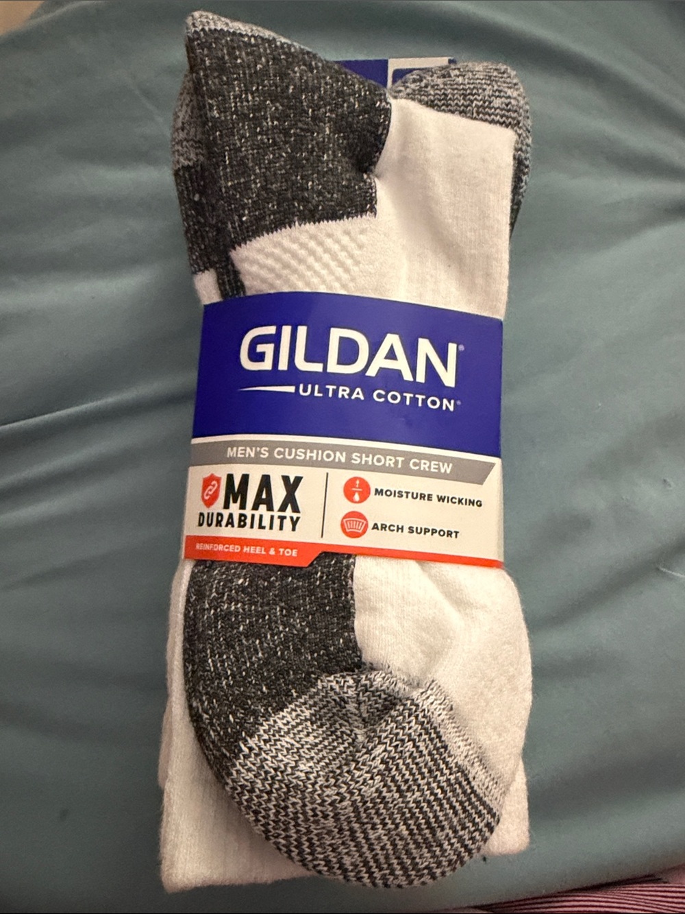 Gildan Men's Cushion Short Crew Socks - White & Charcoal Heather